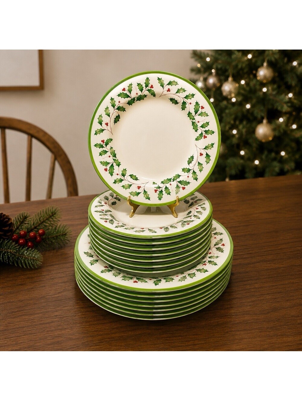 Lenox Dimension Holiday Melamine 7 Dinner 8 Salad Plates Christmas Holly Berries